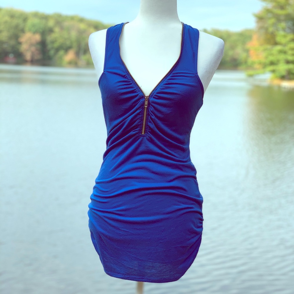 Blue Zip Front Racerback Tank